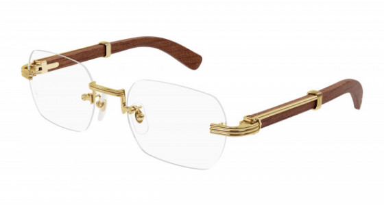 Cartier CT0377O Eyeglasses, 002 - GOLD with BROWN temples and TRANSPARENT lenses