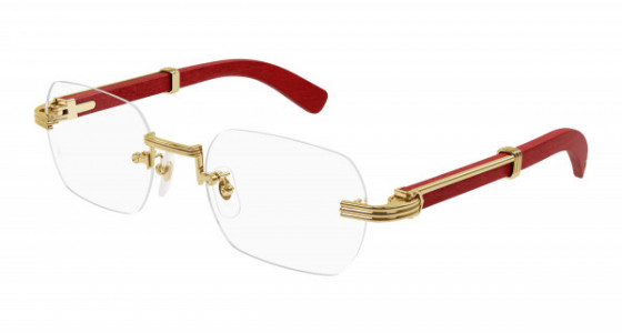 Cartier CT0377O Eyeglasses, 004 - GOLD with RED temples and TRANSPARENT lenses