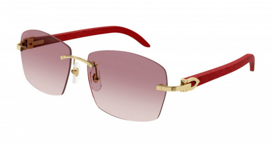 Cartier CT0039RS Sunglasses, 001 - GOLD with RED temples and RED lenses