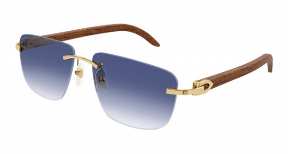 Cartier CT0040RS Sunglasses, 001 - GOLD with BROWN temples and BLUE lenses