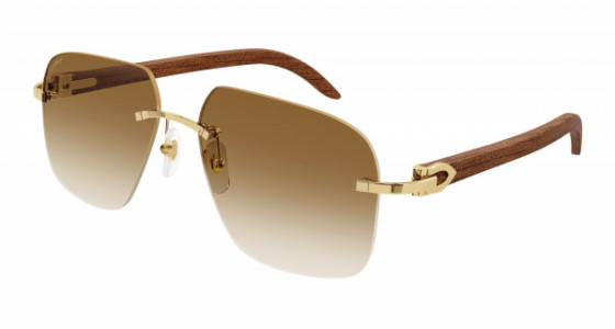 Cartier CT0041RS Sunglasses, 001 - GOLD with BROWN temples and BROWN lenses