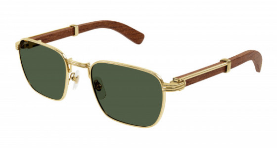 Cartier CT0363S Sunglasses, 002 - GOLD with BROWN temples and GREEN lenses