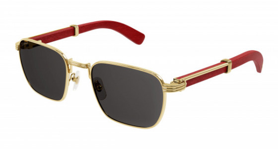 Cartier CT0363S Sunglasses, 004 - GOLD with RED temples and GREY lenses