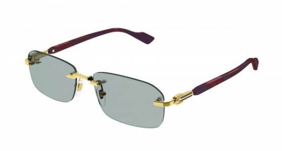 Gucci GG1221S Sunglasses, 003 - GOLD with BURGUNDY temples and GREEN lenses