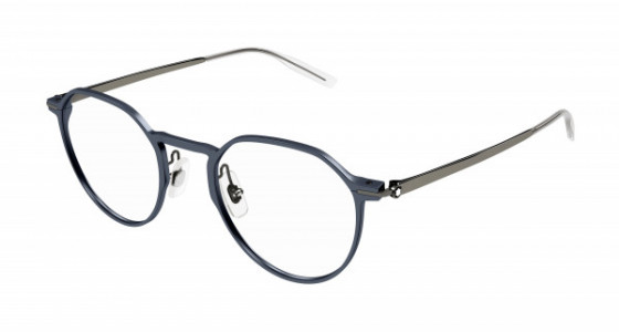Montblanc MB0233O Eyeglasses, 003 - BLUE with GUNMETAL temples and TRANSPARENT lenses