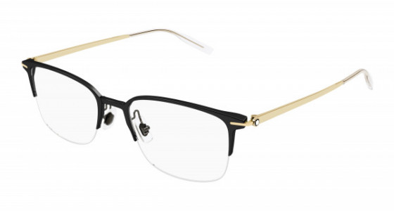 Montblanc MB0234OK Eyeglasses, 006 - BLACK with GOLD temples and TRANSPARENT lenses