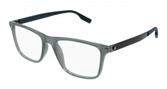 Montblanc MB0251O Eyeglasses, 003 - GREY with GREEN temples and TRANSPARENT lenses