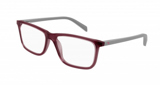 Puma PJ0066O Eyeglasses, 003 - RED with GREY temples and TRANSPARENT lenses