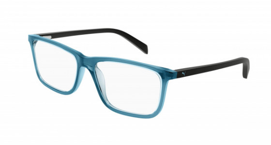 Puma PJ0066O Eyeglasses, 004 - LIGHT-BLUE with BLACK temples and TRANSPARENT lenses