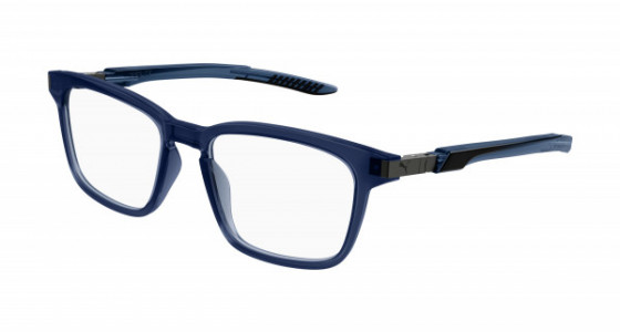 Puma PU0378O Eyeglasses, 002 - BLUE with GREY temples and TRANSPARENT lenses