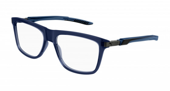Puma PU0379O Eyeglasses, 002 - BLUE with GREY temples and TRANSPARENT lenses