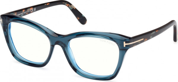 Tom Ford FT5909-B Eyeglasses, 092 - Shiny Turquoise / Coloured Havana