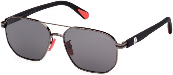 Moncler ML0242-H Flaperon Sunglasses, 08A - Shiny Gunmetal, Black / Smoke Lenses