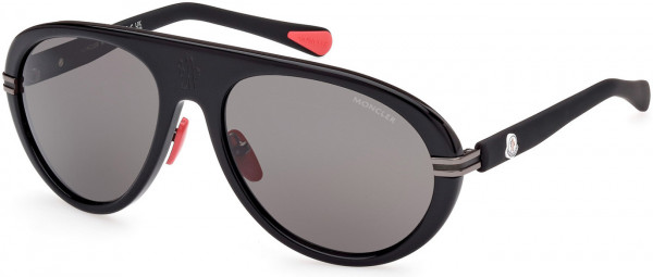 Moncler ML0240 Navigaze Sunglasses, 01A - Shiny Black / Smoke Lenses