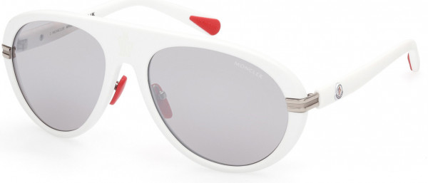 Moncler ML0240 Navigaze Sunglasses, 21C - Shiny White / Smoke Mirror Lenses