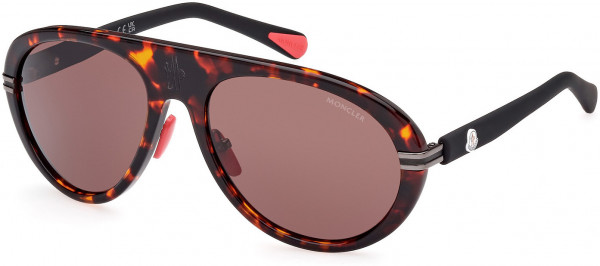 Moncler ML0240 Navigaze Sunglasses, 52E - Shiny Red Havana / Yellow Lenses