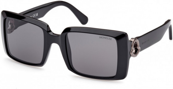 Moncler ML0244 Promenade Sunglasses, 01A - Shiny Black, Shiny Gunmetal Logo / Smoke Lenses