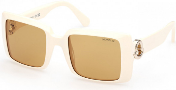 Moncler ML0244 Promenade Sunglasses, 25E - Solid Ivory, Pale Gold Logo / Honey Lenses
