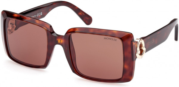 Moncler ML0244 Promenade Sunglasses, 52E - Shiny Red Havana, Rose Gold Logo / Brown Lenses