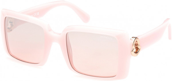Moncler ML0244 Promenade Sunglasses, 72Z - Milky Candy Pink, Pink Gold Logo / Peach & Grad. Flash Silver Lenses