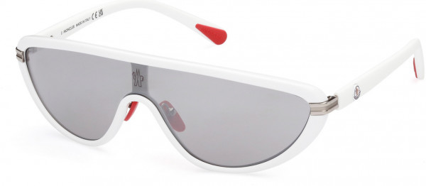 Moncler ML0239 Vitesse Sunglasses, 21C - Solid White / Smoke Flash Silver Lens