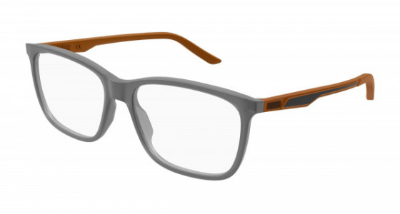 Puma PU0387O Eyeglasses, 004 - GREY with BROWN temples and TRANSPARENT lenses