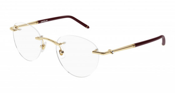 Montblanc MB0244O Eyeglasses, 003 - GOLD with BURGUNDY temples and TRANSPARENT lenses