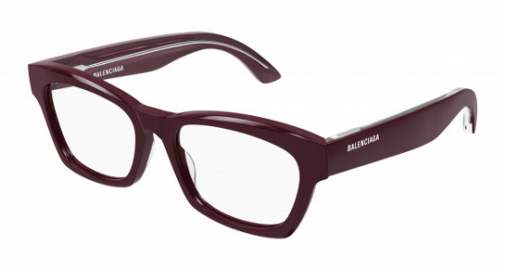 Balenciaga BB0242O Eyeglasses, 005 - BURGUNDY with TRANSPARENT lenses
