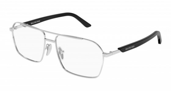Balenciaga BB0248O Eyeglasses, 001 - SILVER with BLACK temples and TRANSPARENT lenses