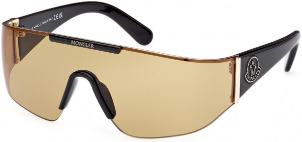 Moncler ML0247 Ombrate Sunglasses, 01E - Shiny Black, Shiny Pale Gold / Honey Lens