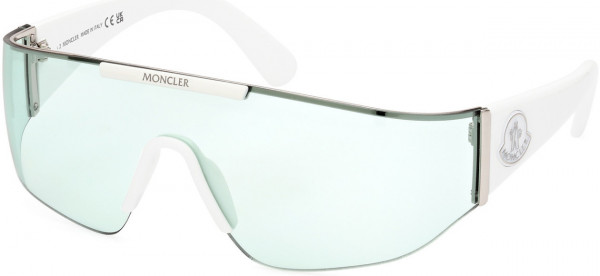 Moncler ML0247 Ombrate Sunglasses, 21N - Shiny Optical White, Shiny Palladium / Aqua Lens