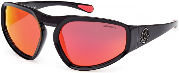 Moncler ML0248 Pentagra Sunglasses, 01U - Shiny Black / Red Mirror Lens