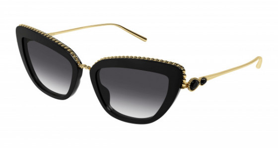 Boucheron BC0140S Sunglasses, 001 - BLACK with GOLD temples and GREY lenses