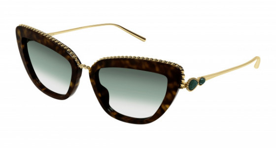 Boucheron BC0140S Sunglasses, 002 - HAVANA with GOLD temples and GREEN lenses