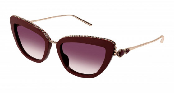 Boucheron BC0140S Sunglasses, 003 - BURGUNDY with GOLD temples and RED lenses