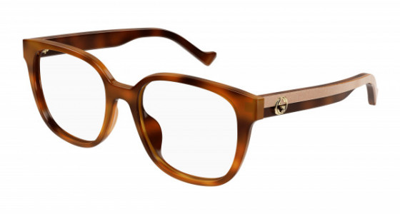 Gucci GG1305OA Eyeglasses, 003 - HAVANA with CRYSTAL temples and TRANSPARENT lenses