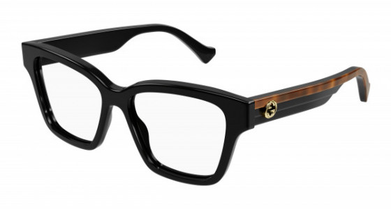 Gucci GG1302O Eyeglasses, 004 - BLACK with HAVANA temples and TRANSPARENT lenses