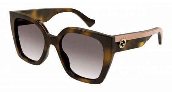 Gucci GG1300S Sunglasses, 003 - HAVANA with CRYSTAL temples and BROWN lenses