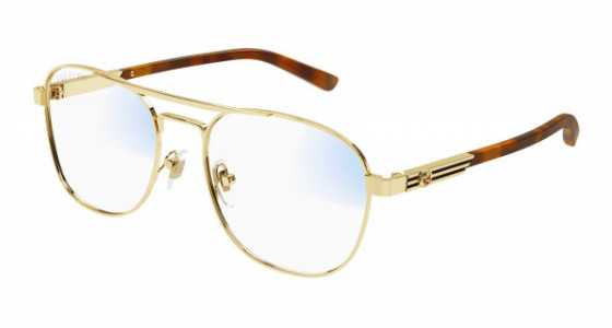 Gucci GG1290S Sunglasses, 001 - GOLD with HAVANA temples and TRANSPARENT lenses