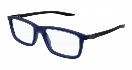 Puma PU0418O Eyeglasses, 003 - BLUE with BLACK temples and TRANSPARENT lenses
