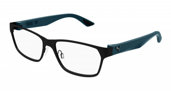 Puma PU0407O Eyeglasses, 003 - BLACK with BLUE temples and TRANSPARENT lenses