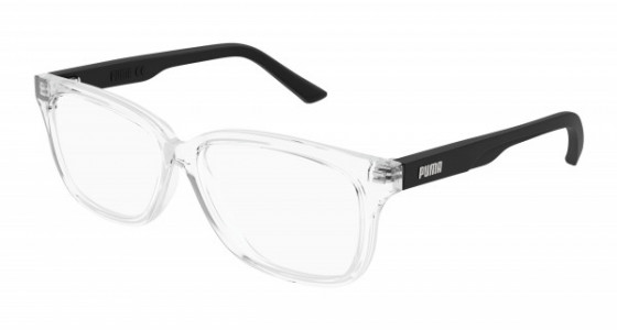Puma PJ0070OA Eyeglasses, 004 - CRYSTAL with BLACK temples and TRANSPARENT lenses