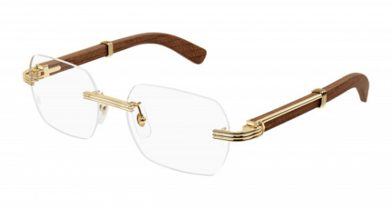 Cartier CT0423O Eyeglasses, 002 - GOLD with BROWN temples and TRANSPARENT lenses
