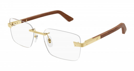 Cartier CT0411O Eyeglasses, 002 - GOLD with BROWN temples and TRANSPARENT lenses