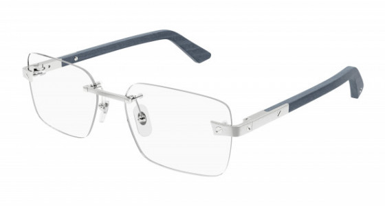 Cartier CT0411O Eyeglasses, 004 - SILVER with BLUE temples and TRANSPARENT lenses