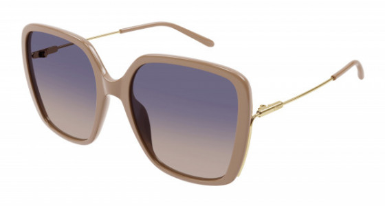 Chloé CH0173S Sunglasses, 003 - NUDE with GOLD temples and BLUE lenses