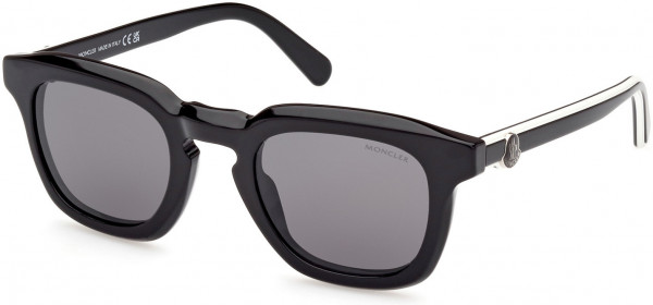 Moncler ML0262 Gradd Sunglasses, 01A - Black, White Detail / Smoke