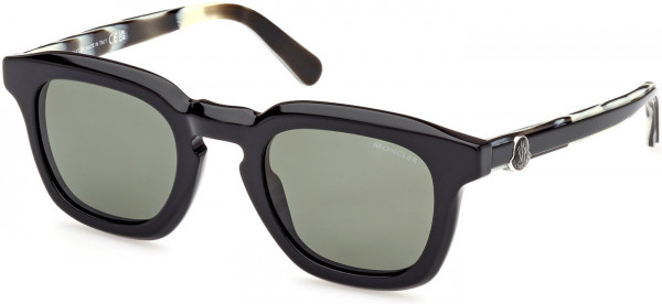 Moncler ML0262 Gradd Sunglasses, 05R - Black, Horn Detail / Green Polarized