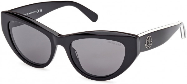 Moncler ML0258 Modd Sunglasses, 01A - Black, White Detail / Smoke