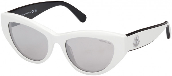 Moncler ML0258 Modd Sunglasses, 21C - White, Black Detail / Silver Mirror